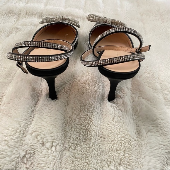 Nwob Rhinestone Bow Pointy Toe Satin Heels Black Silver Size 10 - Picture 7 of 16